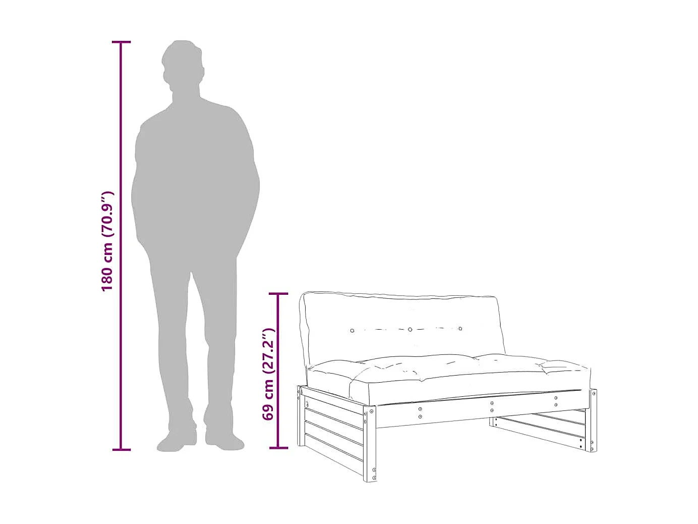 Mittelsofa Honigbraun 120x80 cm Massivholz Kiefer