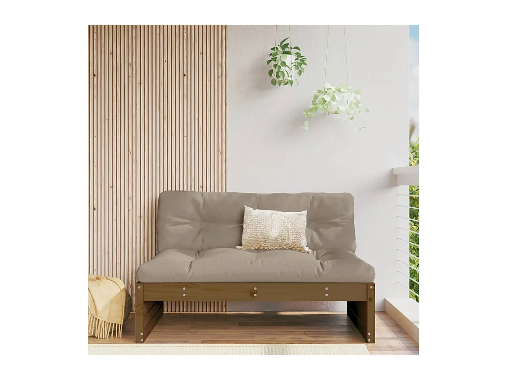 Canapé central 120x80 cm marron miel bois de pin massif