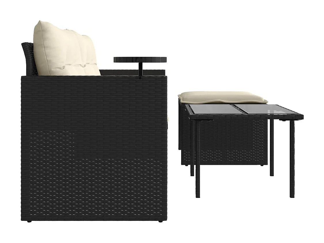 3-tlg. Garten-Sofagarnitur mit Kissen Schwarz Poly Rattan