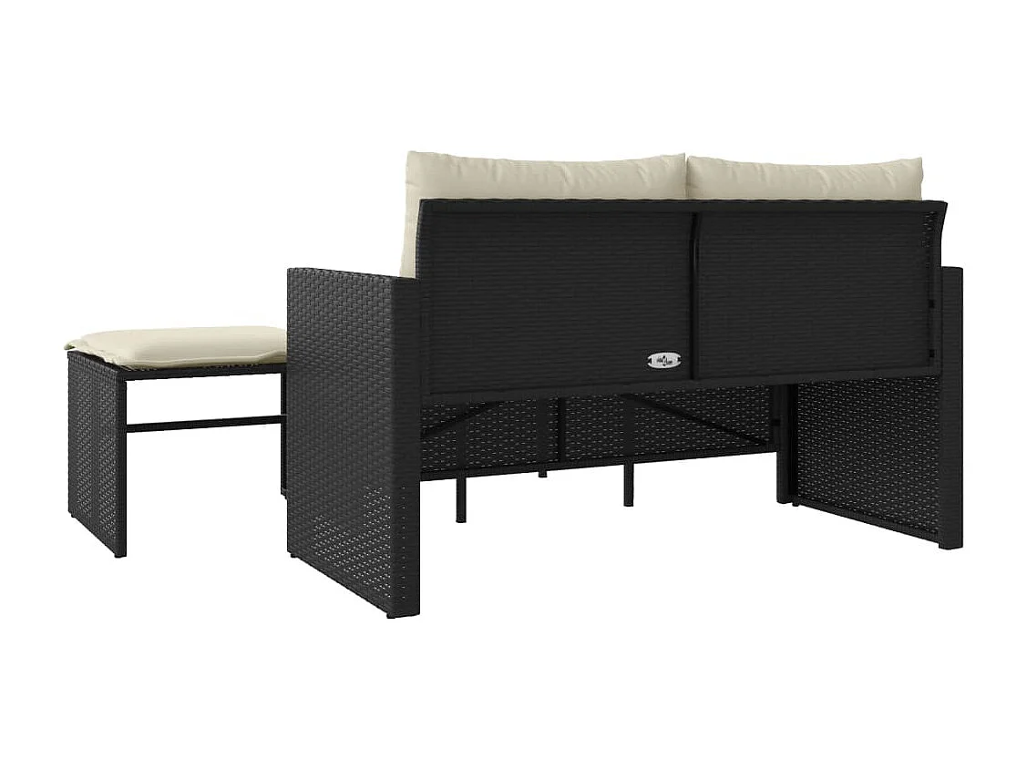 3-tlg. Garten-Sofagarnitur mit Kissen Schwarz Poly Rattan