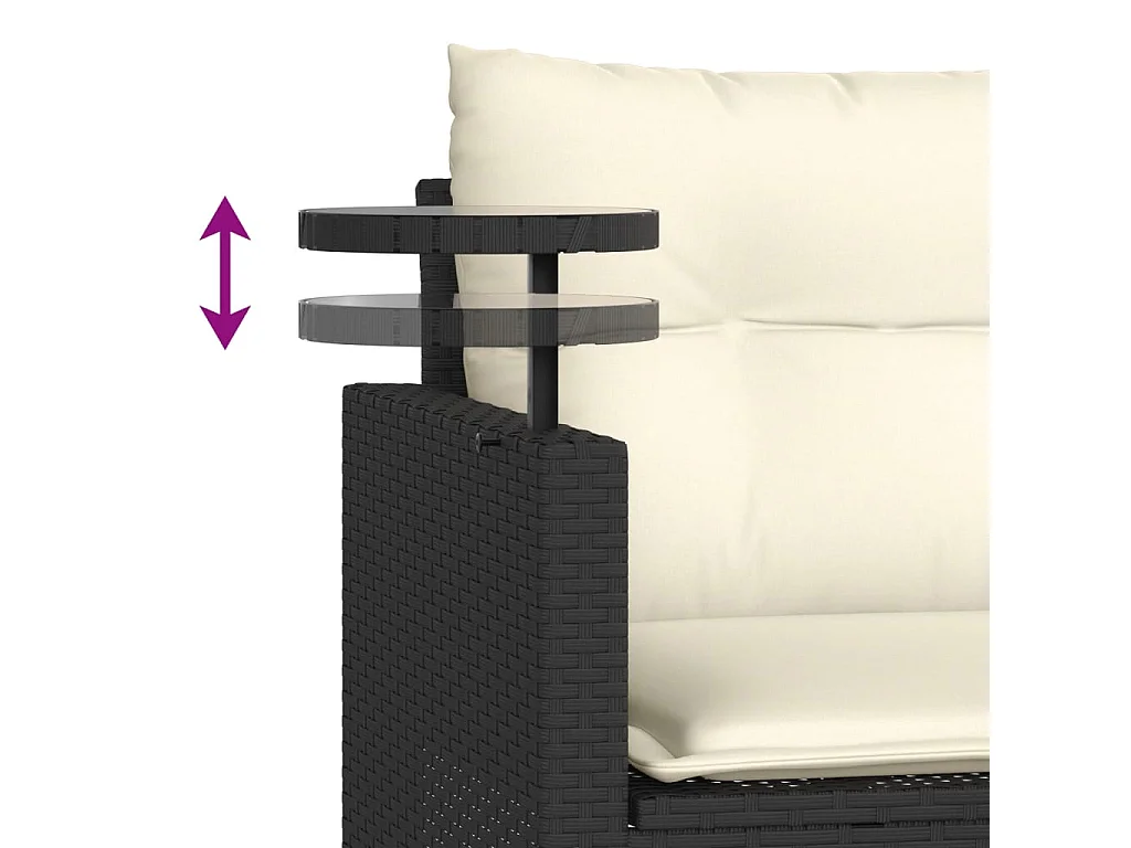 3-tlg. Garten-Sofagarnitur mit Kissen Schwarz Poly Rattan