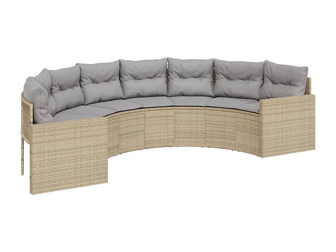 Gartensofa mit Kissen Halbrund Beige Poly-Rattan