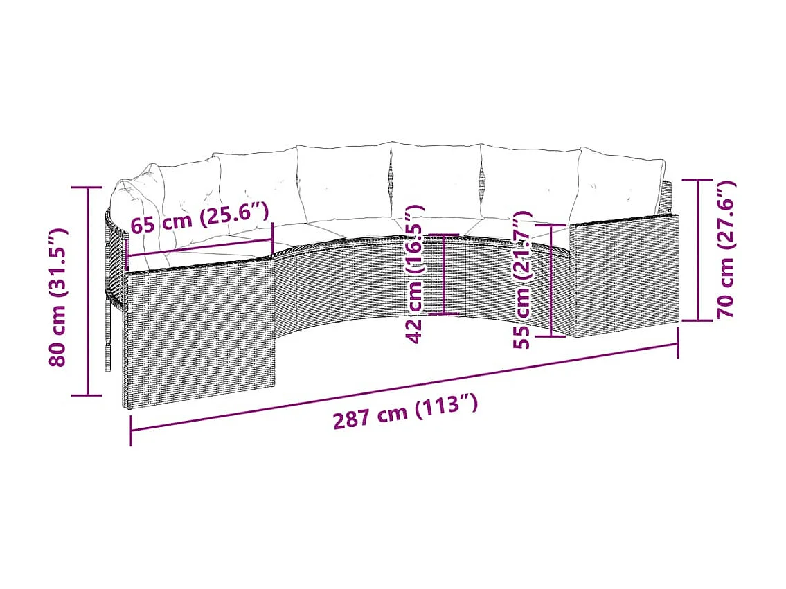 Gartensofa mit Kissen Halbrund Beige Poly-Rattan