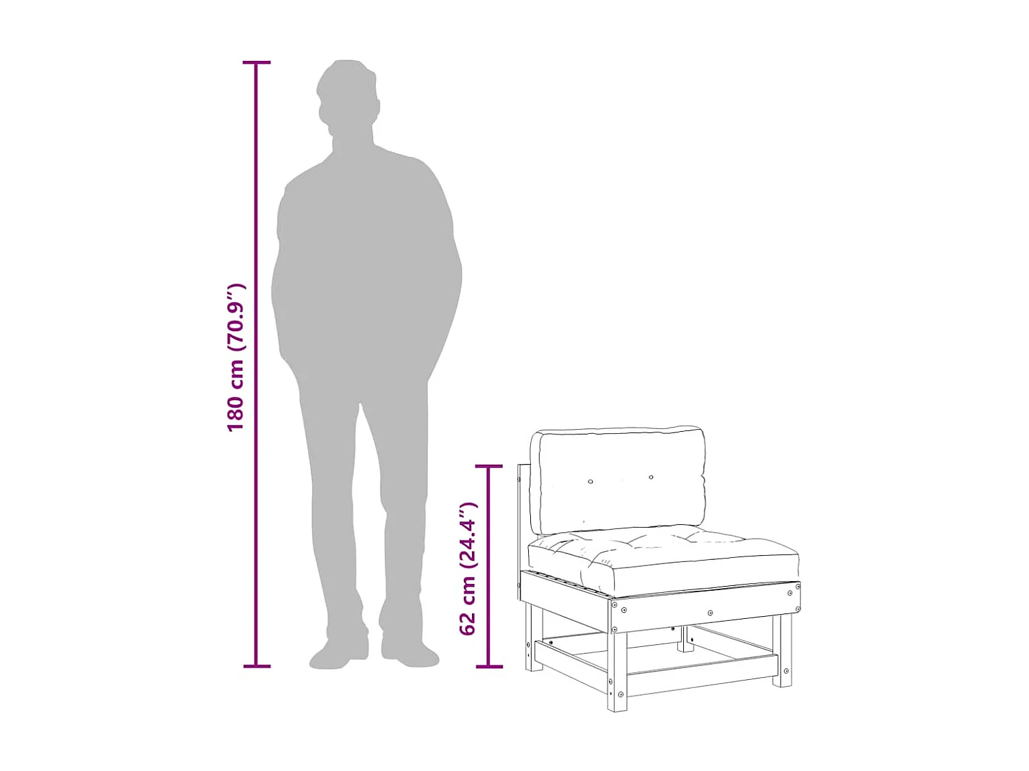 Mittelsofa mit Kissen Massivholz Kiefer