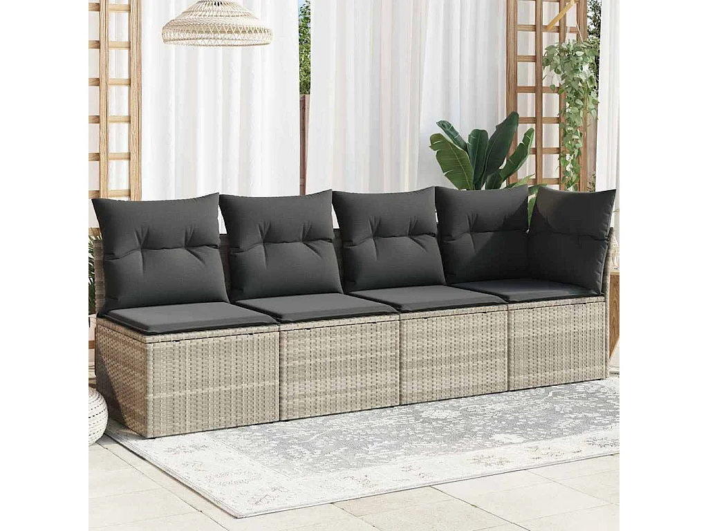 Divano da Giardino con Cuscini 4 Posti Grigio Chiaro Polyrattan