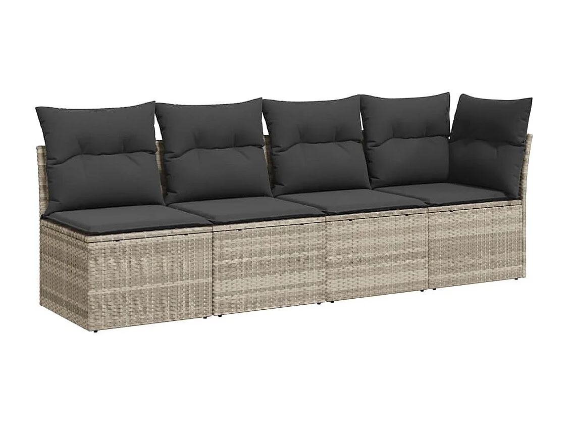 Divano da Giardino con Cuscini 4 Posti Grigio Chiaro Polyrattan