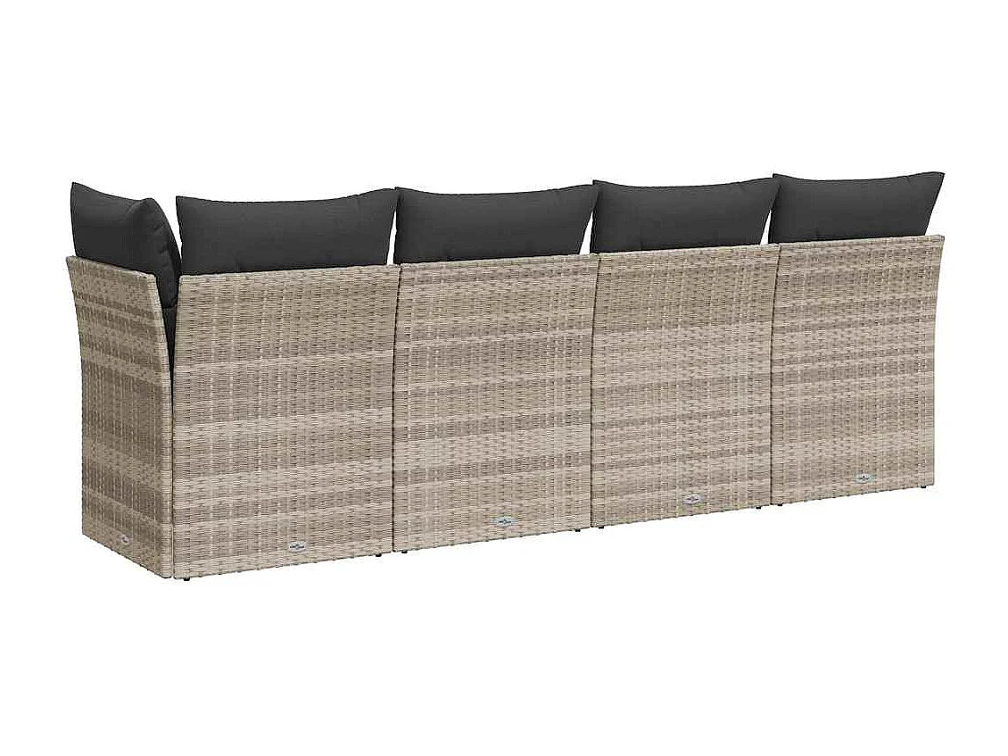 Divano da Giardino con Cuscini 4 Posti Grigio Chiaro Polyrattan
