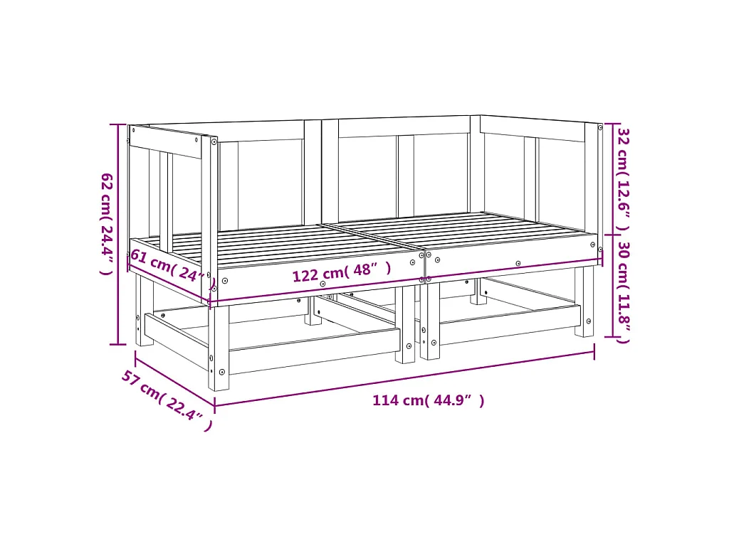 Canapés d'angle de jardin 2 pcs blanc bois de pin massif
