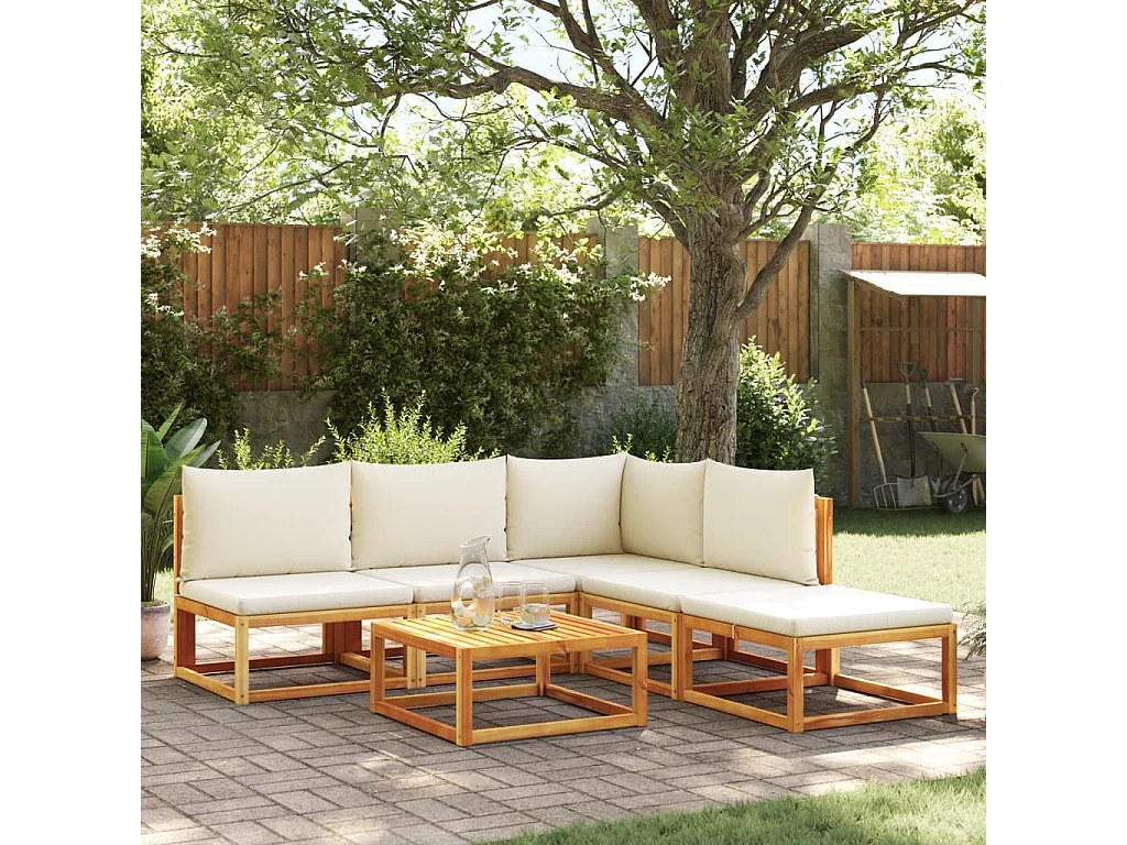 Ensemble de canapés de jardin 6 pièces avec coussins en bois d'acacia et corde