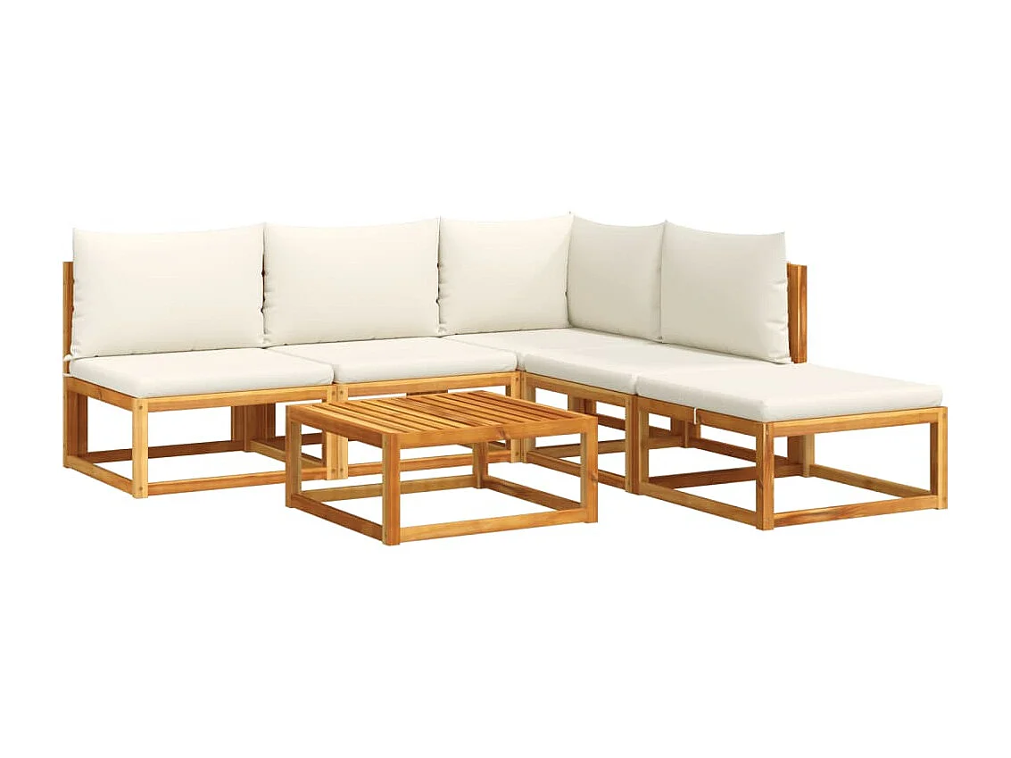 Ensemble de canapés de jardin 6 pièces avec coussins en bois d'acacia et corde