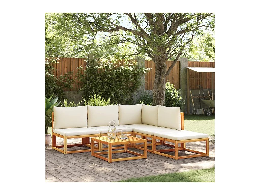 Ensemble de canapés de jardin 6 pièces avec coussins en bois d'acacia et corde