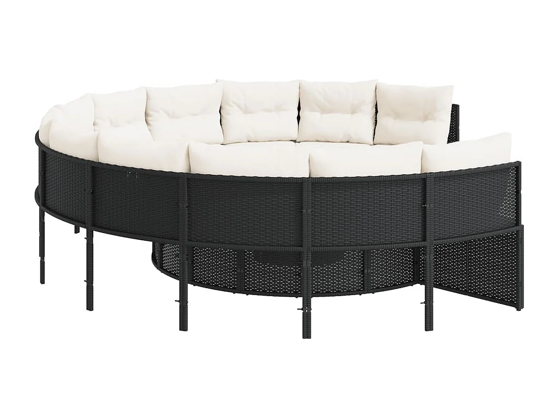 Gartensofa mit Tisch und Kissen Rund Schwarz Poly-Rattan