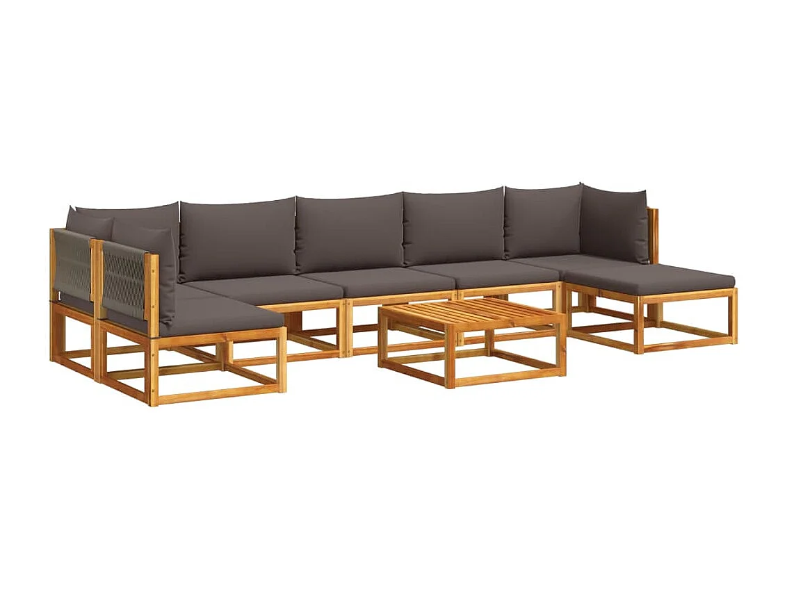 Ensemble de canapés de jardin 8 pièces avec coussins en bois d'acacia et corde