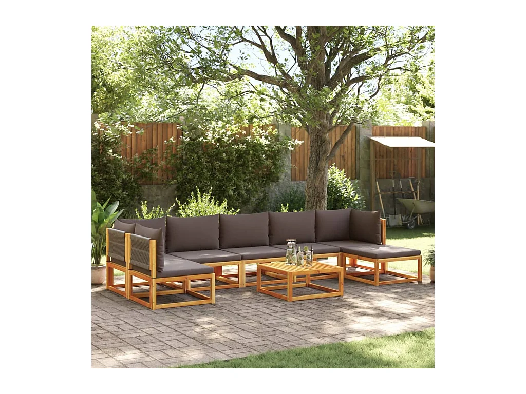 Ensemble de canapés de jardin 8 pièces avec coussins en bois d'acacia et corde