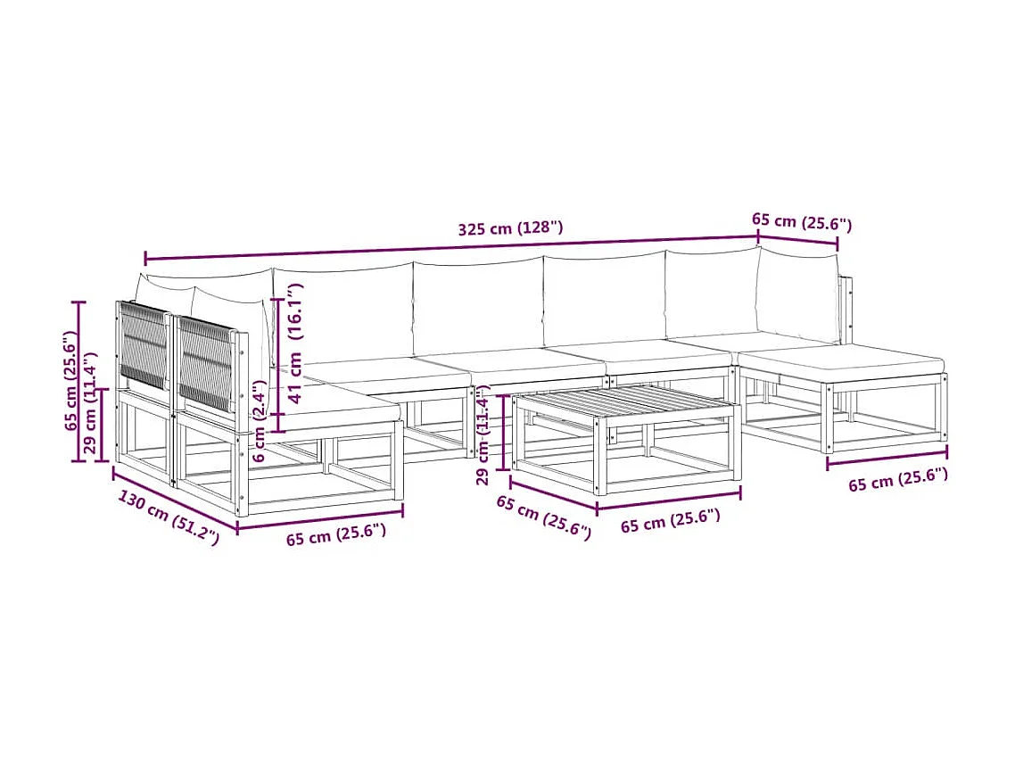 8-tlg. Gartensofa-Set mit Kissen Holz Akazie & Seil