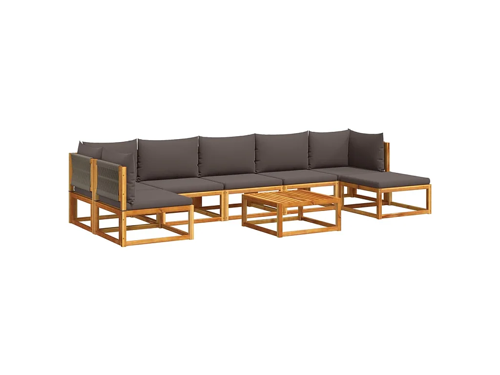 Set di divani da giardino 8 pezzi con cuscini in legno di acacia e corda