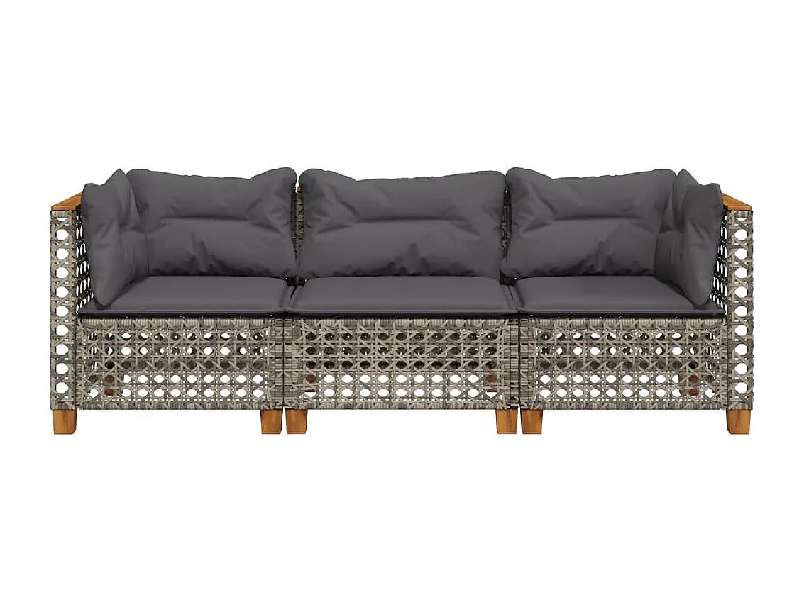 Tuinbank 3-zits met kussens poly rattan grijs