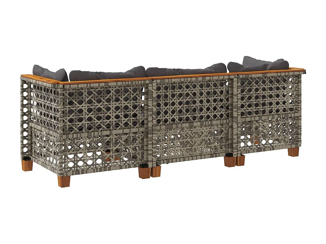 Tuinbank 3-zits met kussens poly rattan grijs