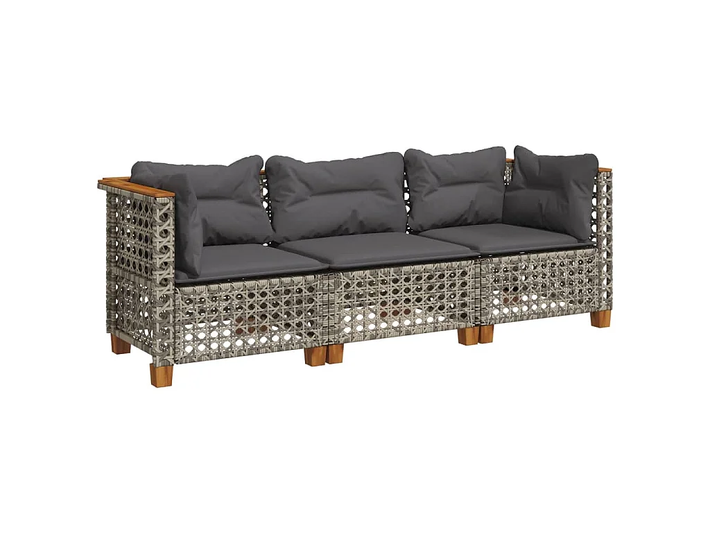 Tuinbank 3-zits met kussens poly rattan grijs