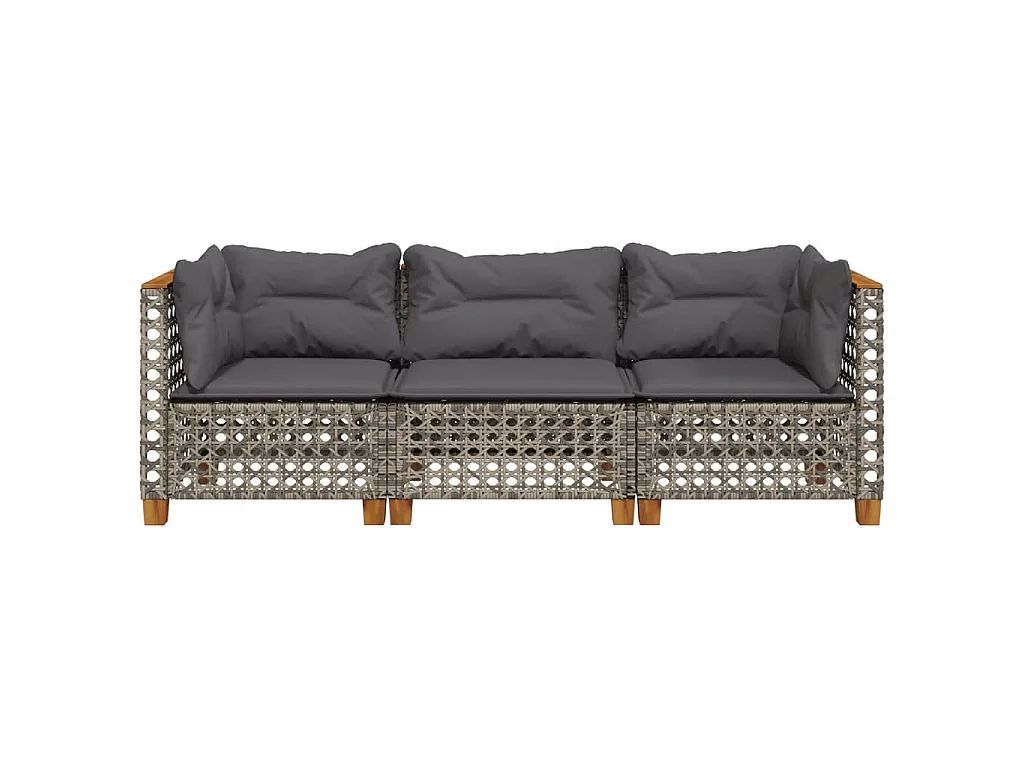 Tuinbank 3-zits met kussens poly rattan grijs