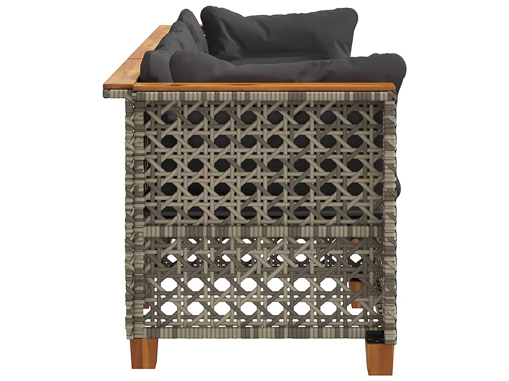 Tuinbank 3-zits met kussens poly rattan grijs