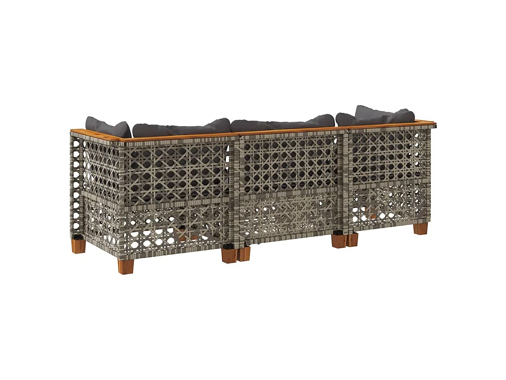 Tuinbank 3-zits met kussens poly rattan grijs