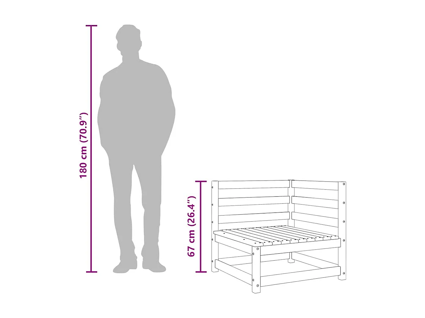 Divani Angolari Giardino 2pz 70x70x67cm Legno Massello Douglas