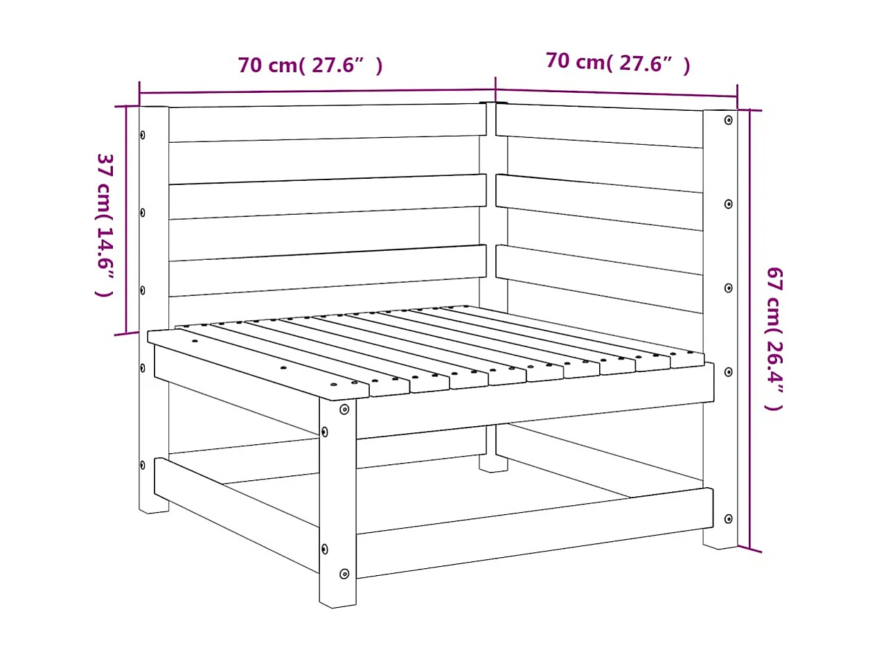 Sofás de canto p/ jardim 2 pcs 70x70x67 cm douglas maciça