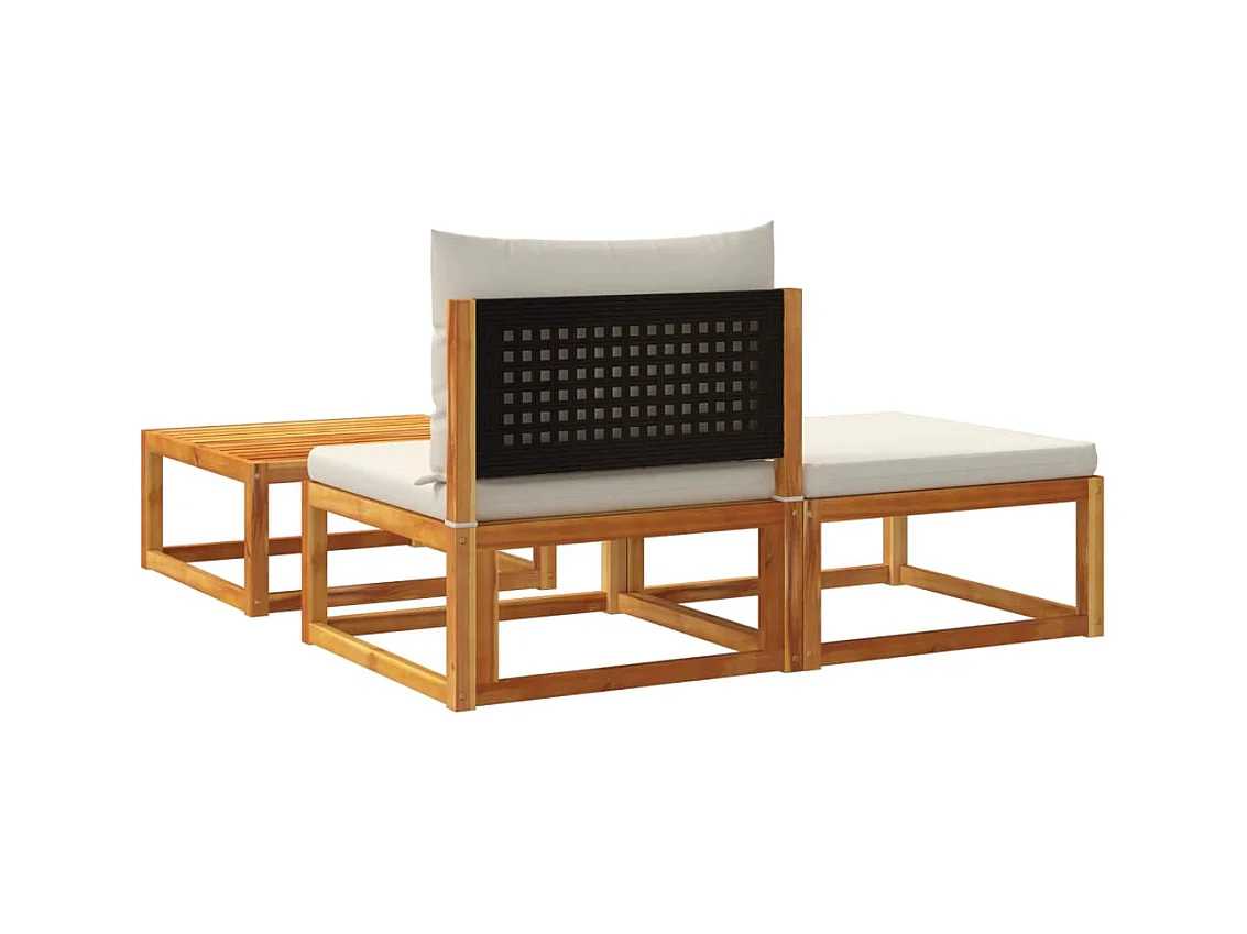 Ensemble de canapés de jardin 3 pièces avec coussins en bois d'acacia et rotin