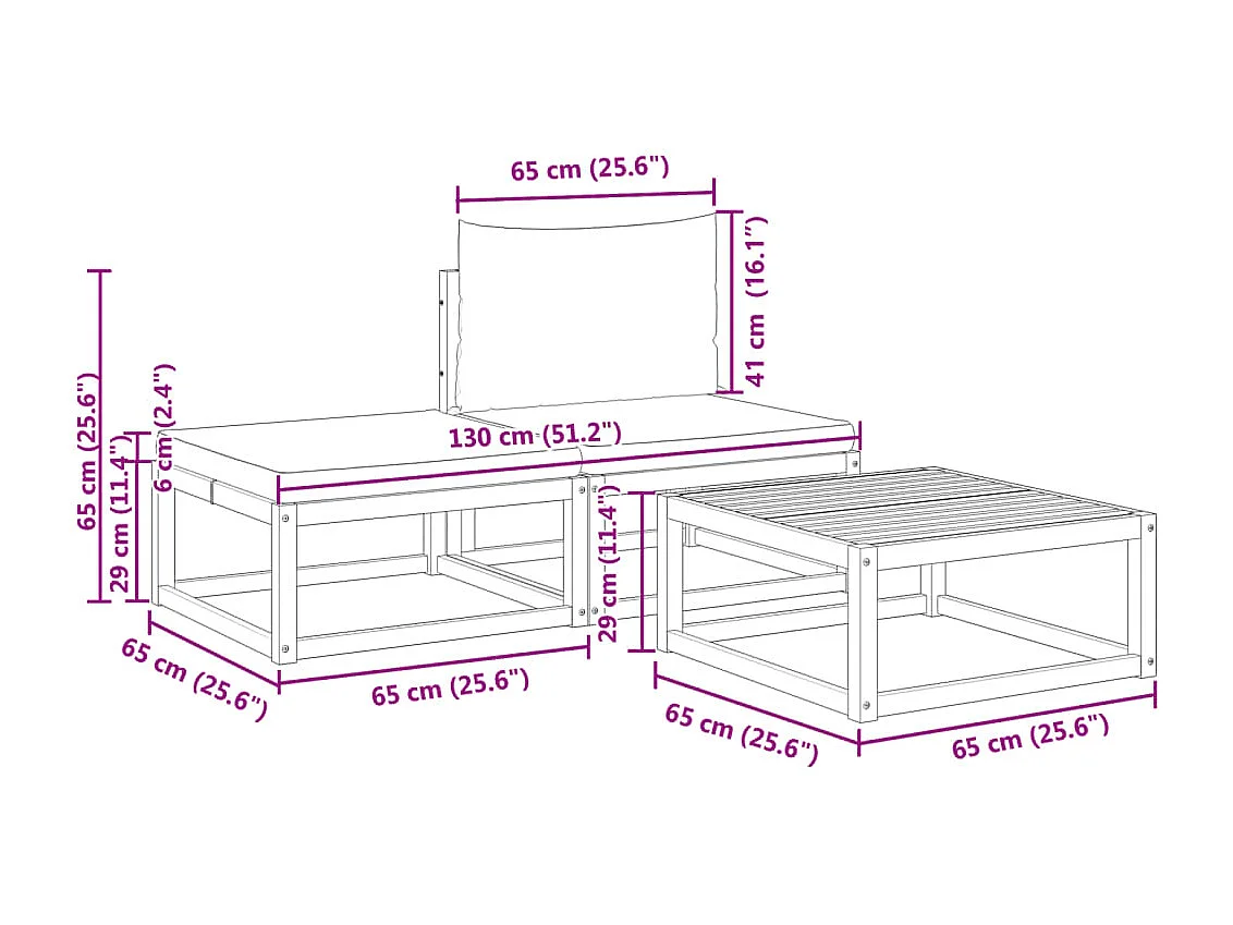 Ensemble de canapés de jardin 3 pièces avec coussins en bois d'acacia et rotin