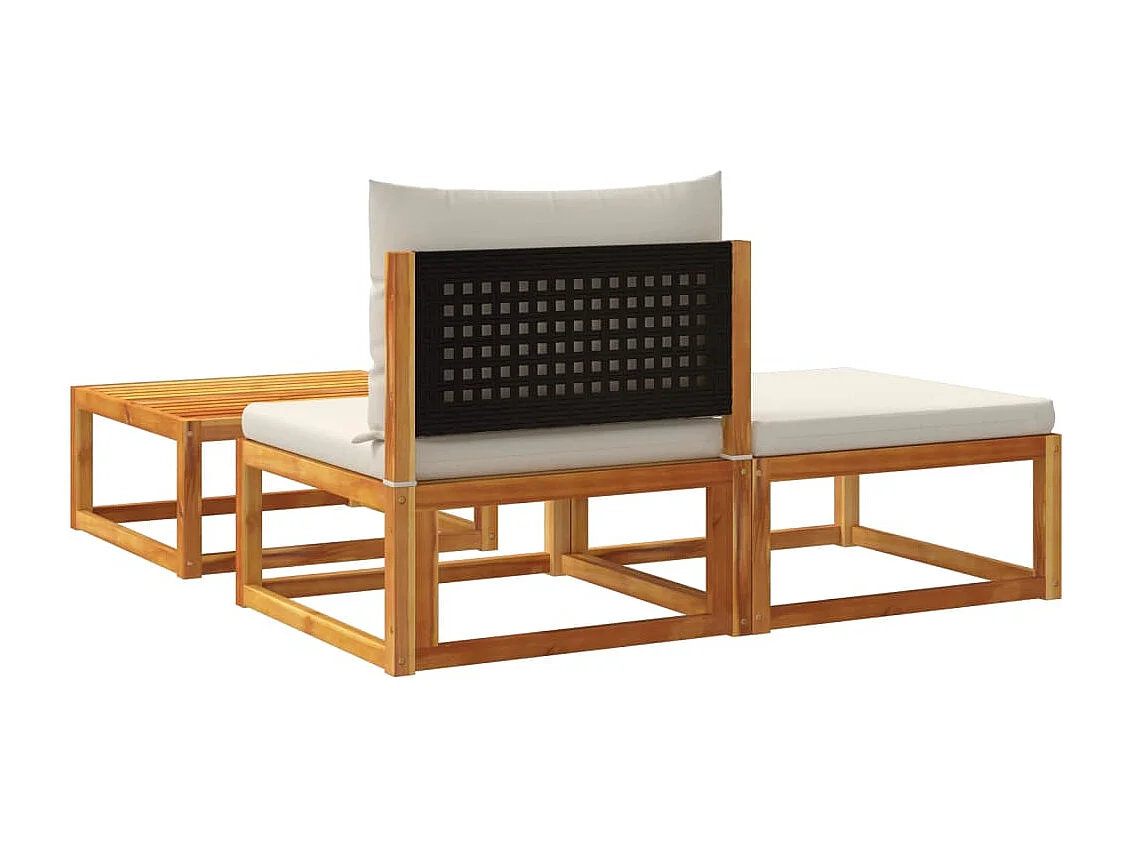 Ensemble de canapés de jardin 3 pièces avec coussins en bois d'acacia et rotin