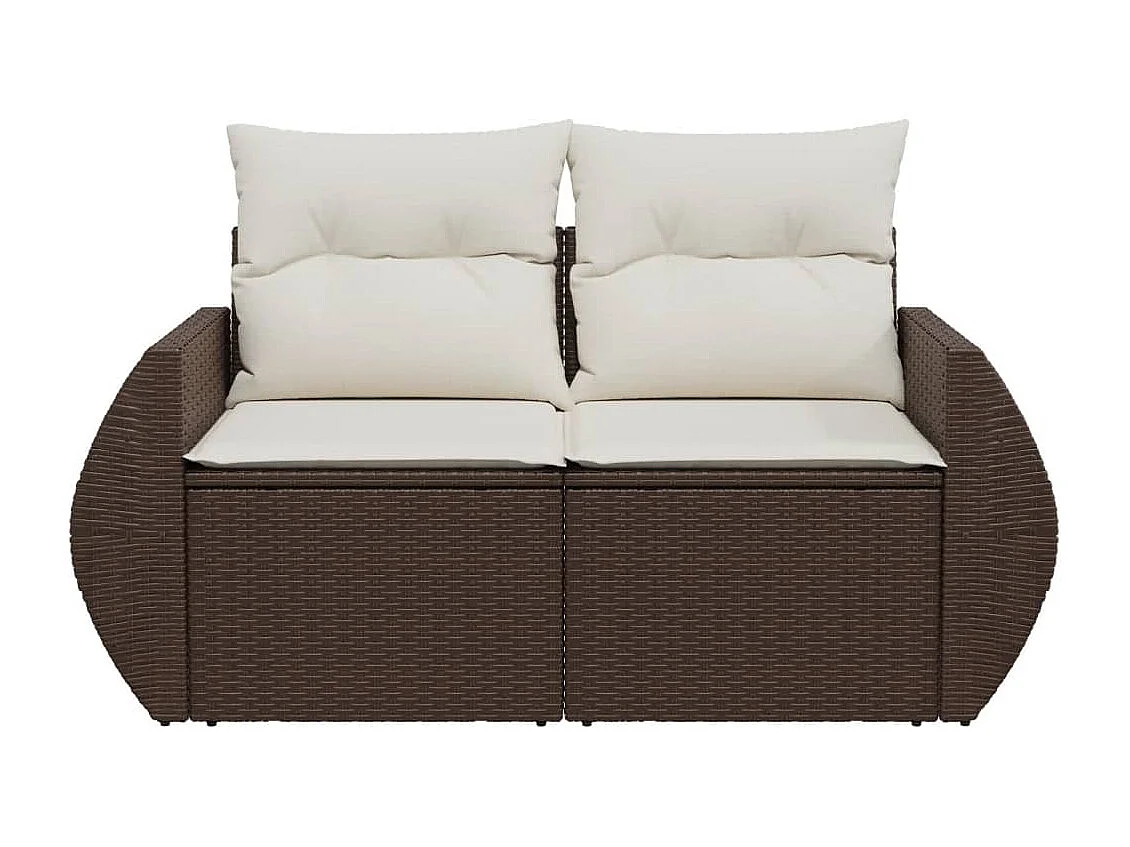 Divano da Giardino a 2 Posti con Cuscini in Polyrattan Marrone