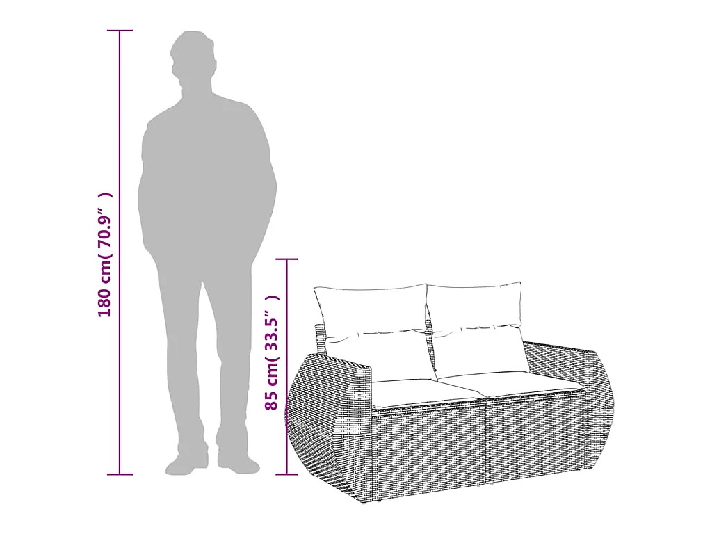 Tuinbank 2-zits met kussens poly rattan bruin