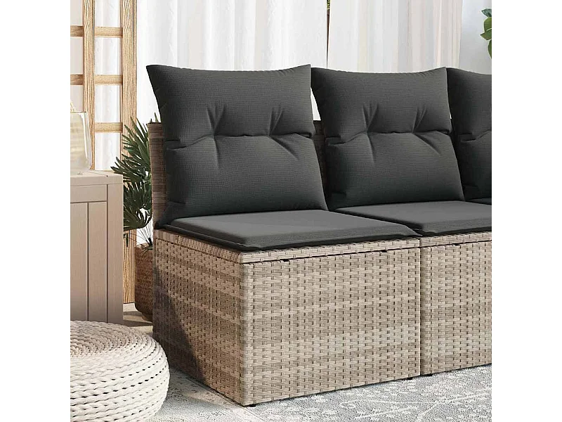 Gartensessel ohne Armlehnen mit Kissen Hellgrau Poly Rattan