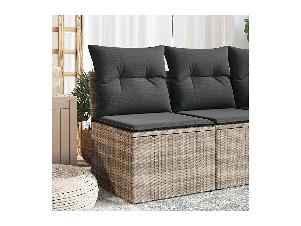 Chaise de jardin sans accoudoirs avec coussins gris clair rotin