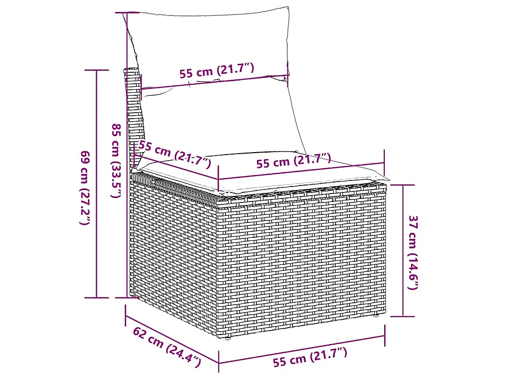 Tuinstoel zonder armleuning met kussens poly rattan lichtgrijs