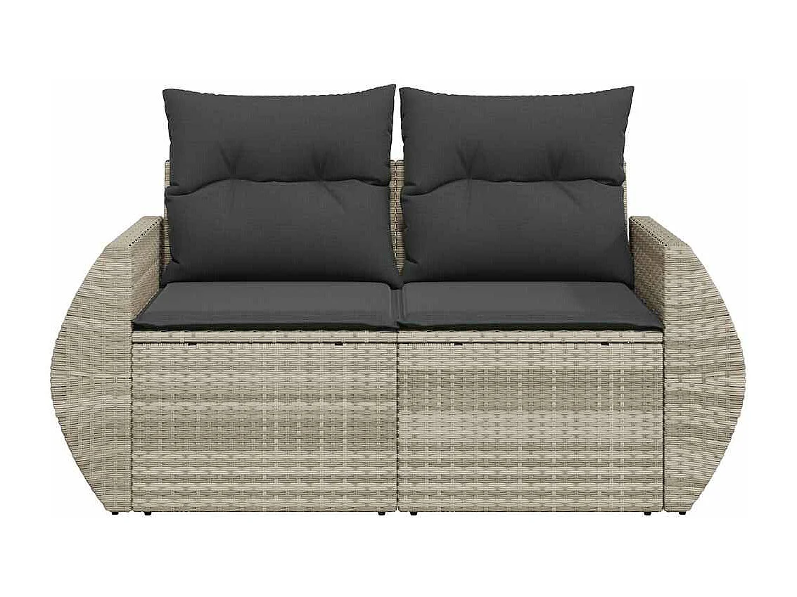 Tuinbank 2-zits met kussens poly rattan lichtgrijs