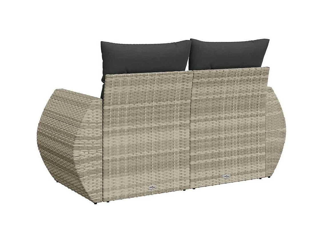 Tuinbank 2-zits met kussens poly rattan lichtgrijs