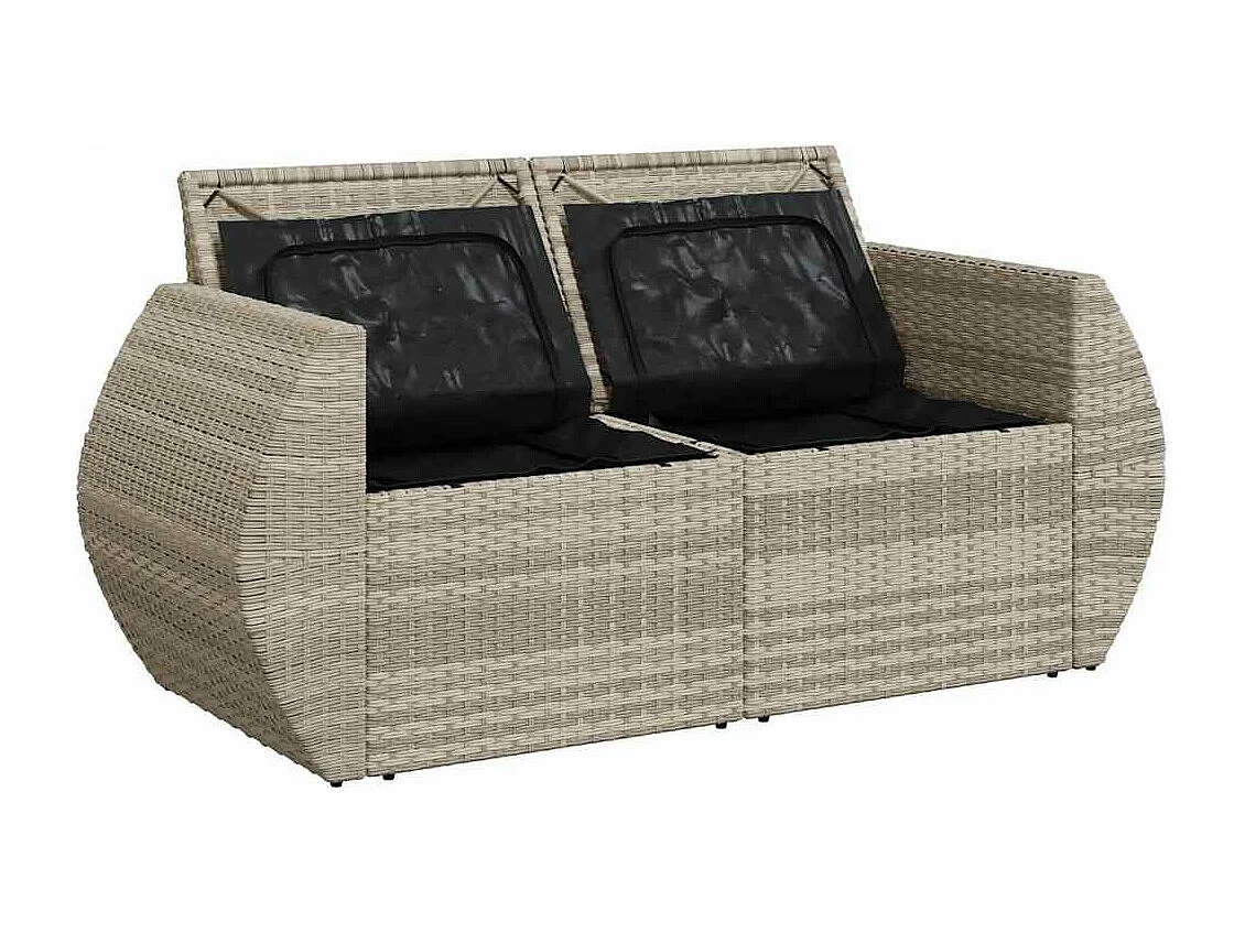 Tuinbank 2-zits met kussens poly rattan lichtgrijs