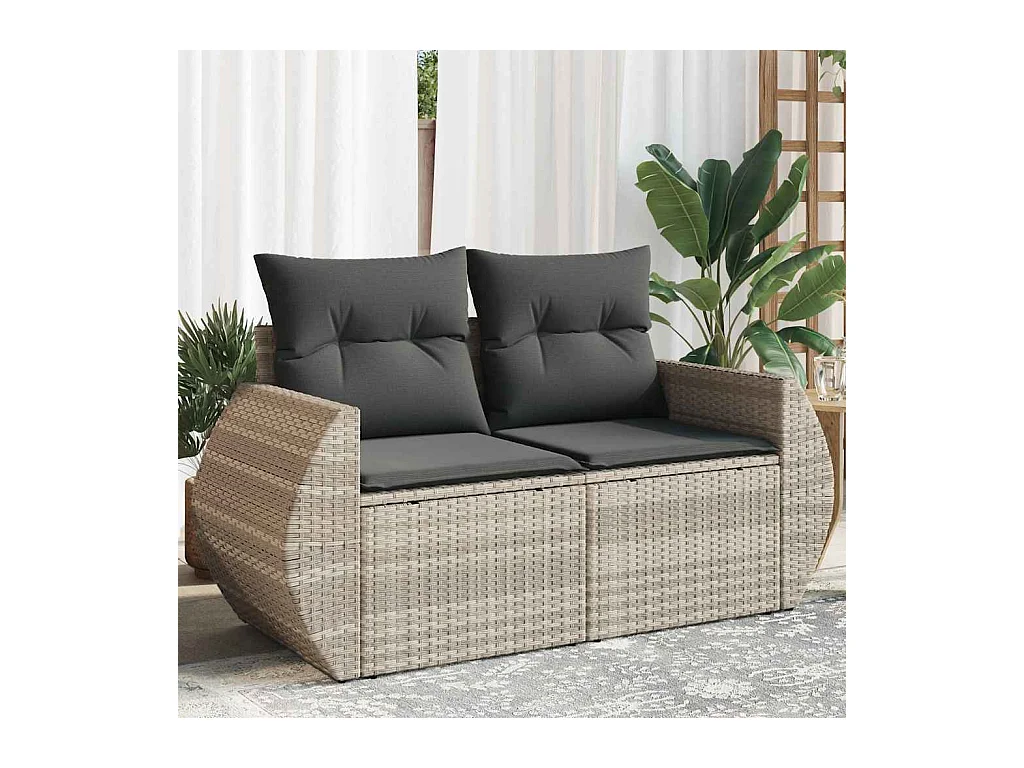 Tuinbank 2-zits met kussens poly rattan lichtgrijs