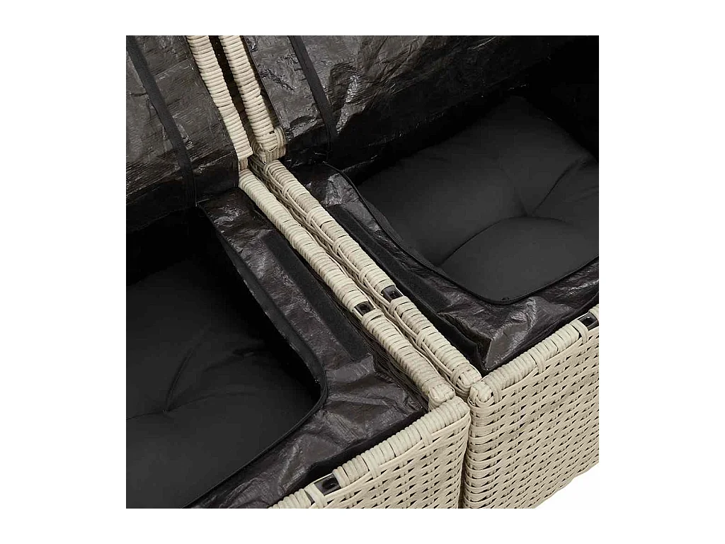Canapé de jardin 2 places et coussins gris clair résine tressée