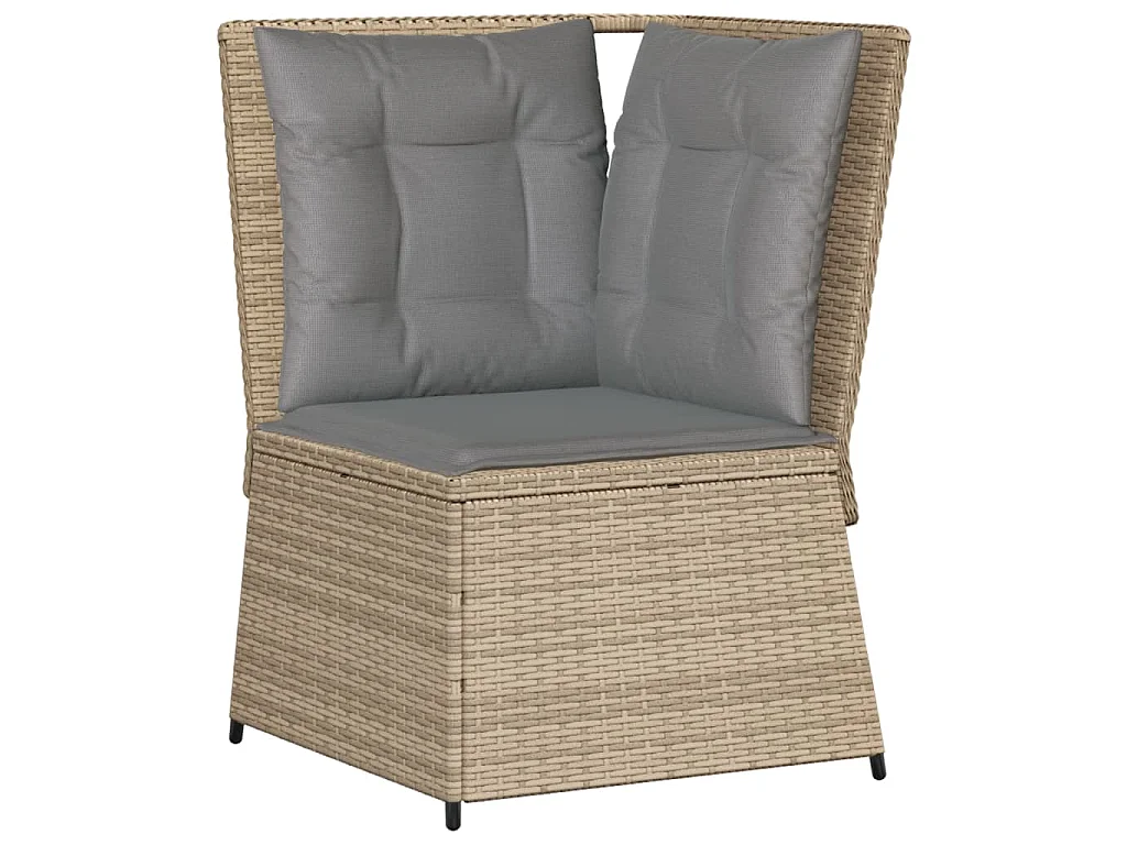Canapé d'angle de jardin avec coussins beige résine tressée