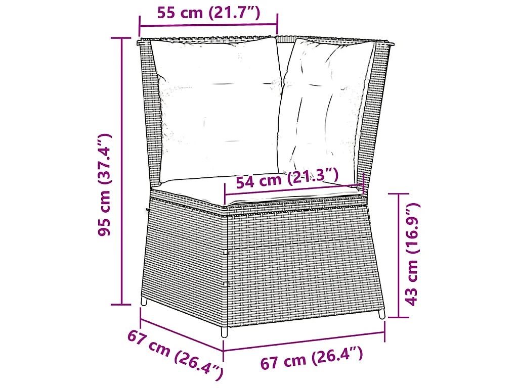 Canapé d'angle de jardin avec coussins beige résine tressée