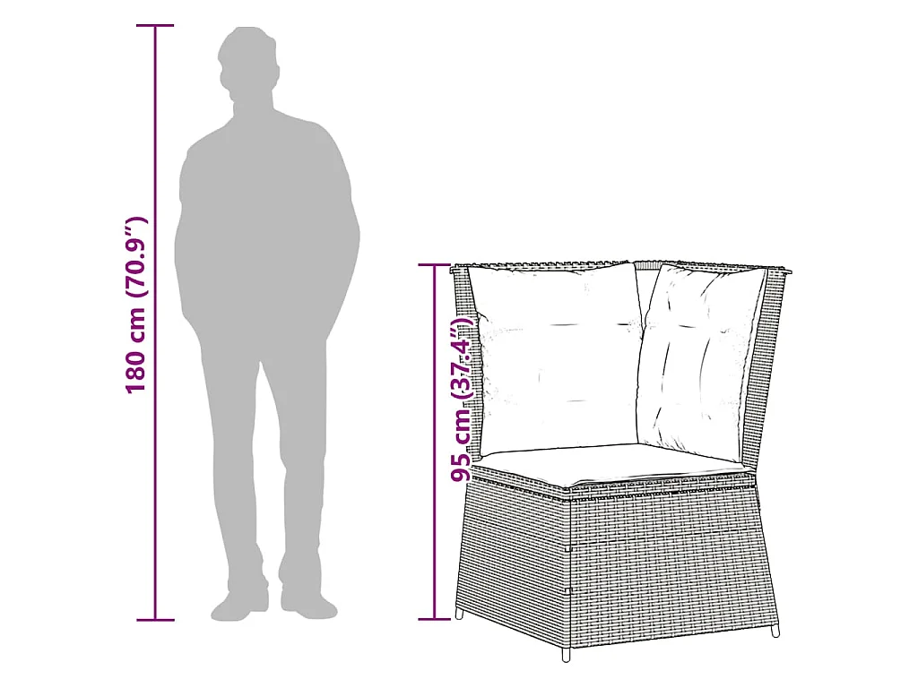 Canapé d'angle de jardin avec coussins beige résine tressée