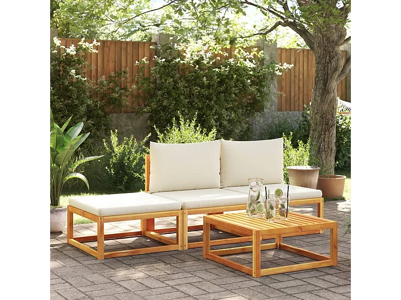 4-tlg. Gartensofa-Set mit Kissen Holz Akazie & Seil