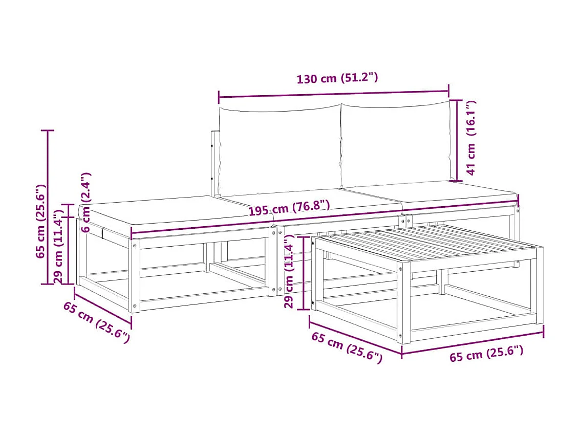 Ensemble de canapés de jardin 4 pièces avec coussins en bois d'acacia et corde