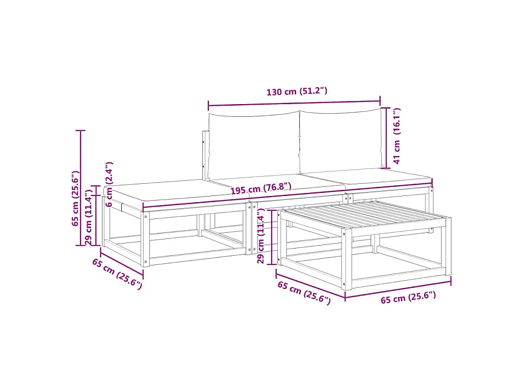 4-tlg. Gartensofa-Set mit Kissen Holz Akazie & Seil