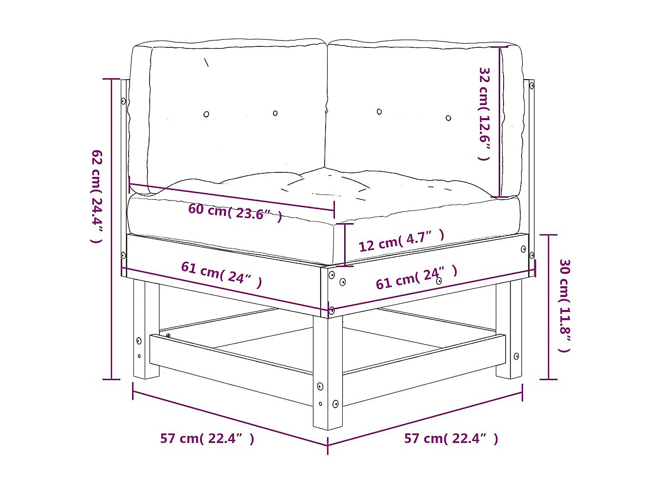 Ecksofa mit Kissen Grau Massivholz Kiefer