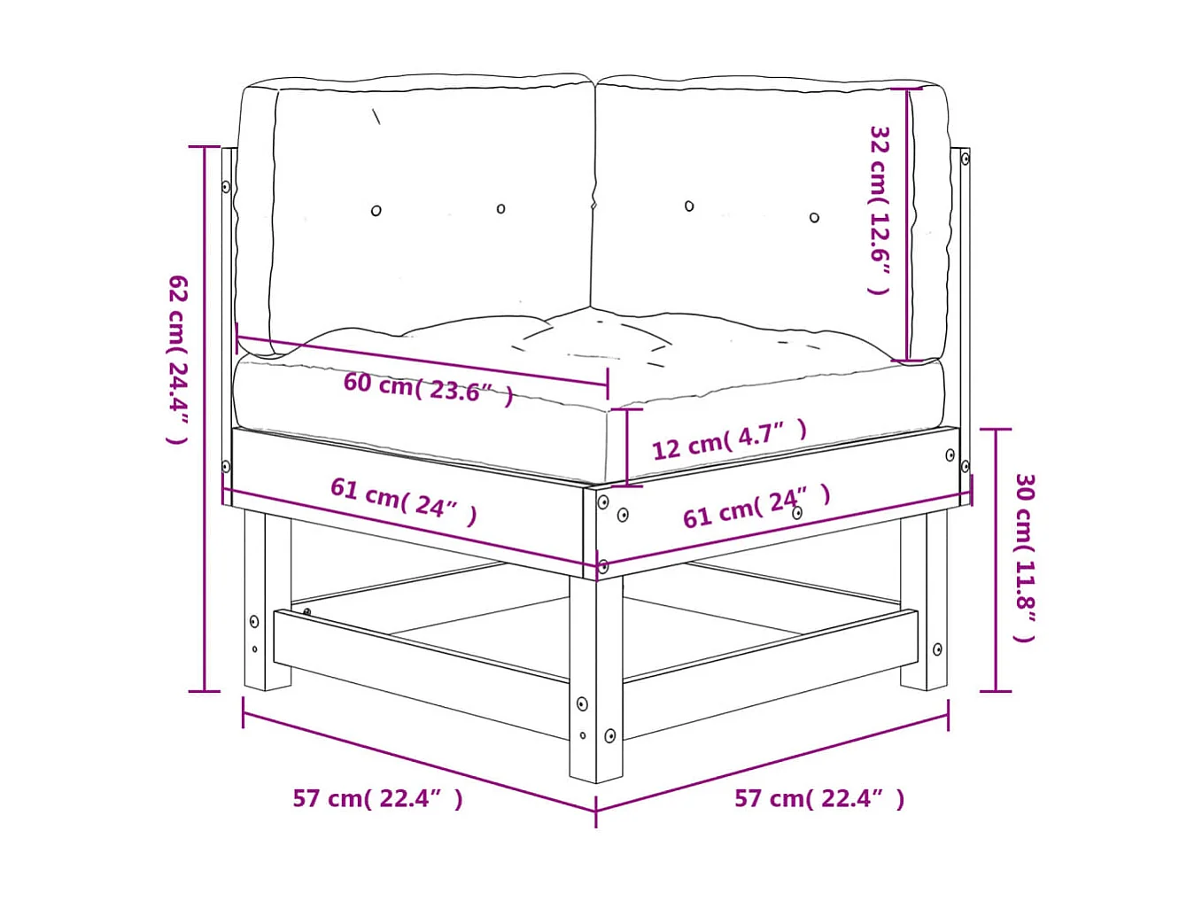 Ecksofa mit Kissen Grau Massivholz Kiefer