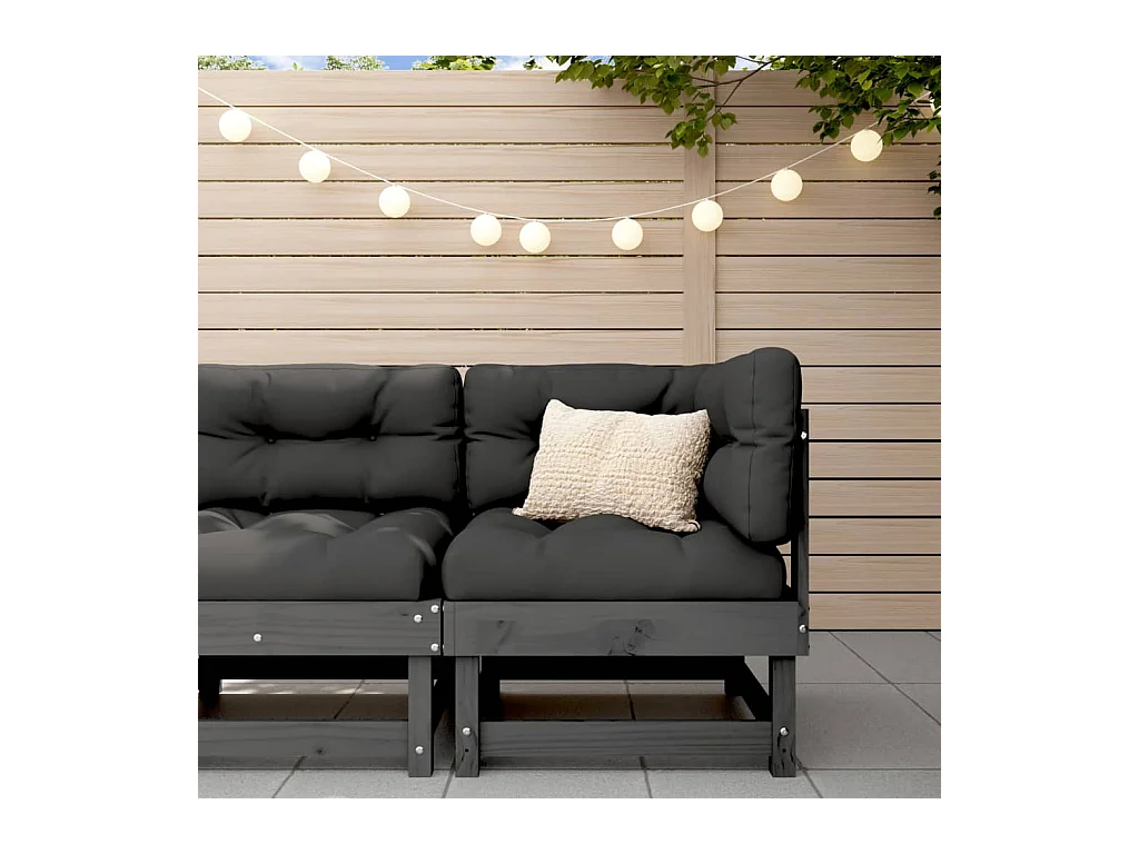 Canapé d'angle avec coussins gris bois de pin solide